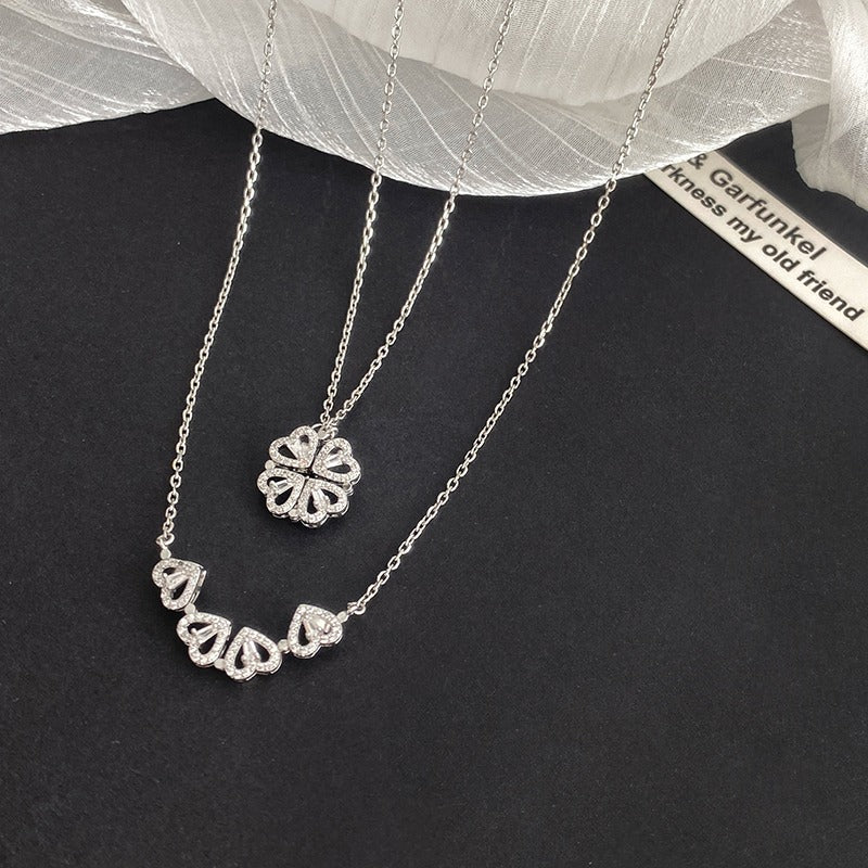 ZGE-923 Korean Magnetic 4 Leaf Clover Pendant Necklace- Golde