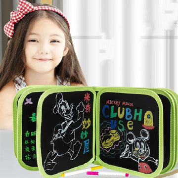 Erasable & Reusable Doodle Magic Blackboard Book with 3 Color Markers – Kids Drawing & Learning Activity Book (Random Color