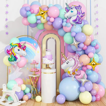 7 Pcs Pastel Unicorn Birthday Decoration Set With Balloon Garland, Foil Unicorn And Star Balloons For Girls Party